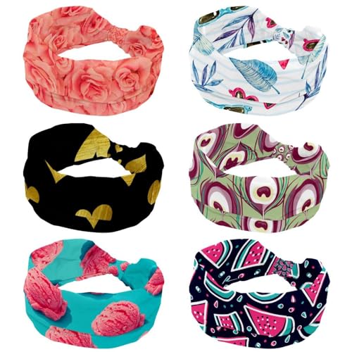 Bandeau cheveux femme lot de 6 turbans élastiques à motif feuilles colorées