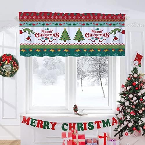 HSERNED Merry Christmas Kitchen Curtain Valances Xmas Holiday Window Valances with Rod Pocket Christmas Short Curtains Decoration Christmas Window Treatments, 54x18inch