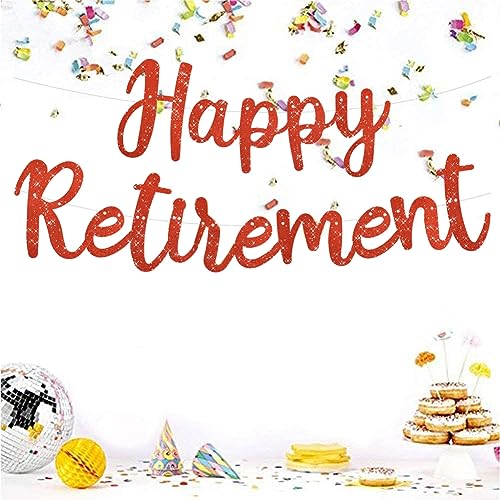 Image of BEISHIDA Pre-Strung Glitter Red Happy Retirement Banner Party Decoration | NO DIY,Happy Retirement Sign,Retirement banner for Women & Man,Retirement Party Supplies