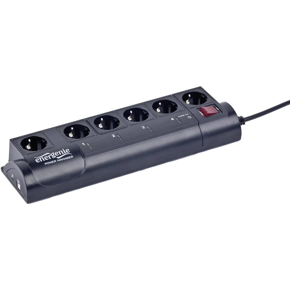 EnerGenie EG-PMS2, programmierbare 6-fach Steckdosenleiste, Überspannungsschutz, USB Schnittstelle