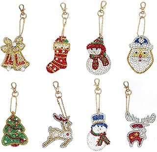 VEGCOO 8Pcs Christmas Diamond Painting Keychain, Full Drill Crystal Cute Keychain, DIY Art Craft Rhinestone keyrings Kits for Women Girls Purse/Key Pendant/Bag Decor (C)