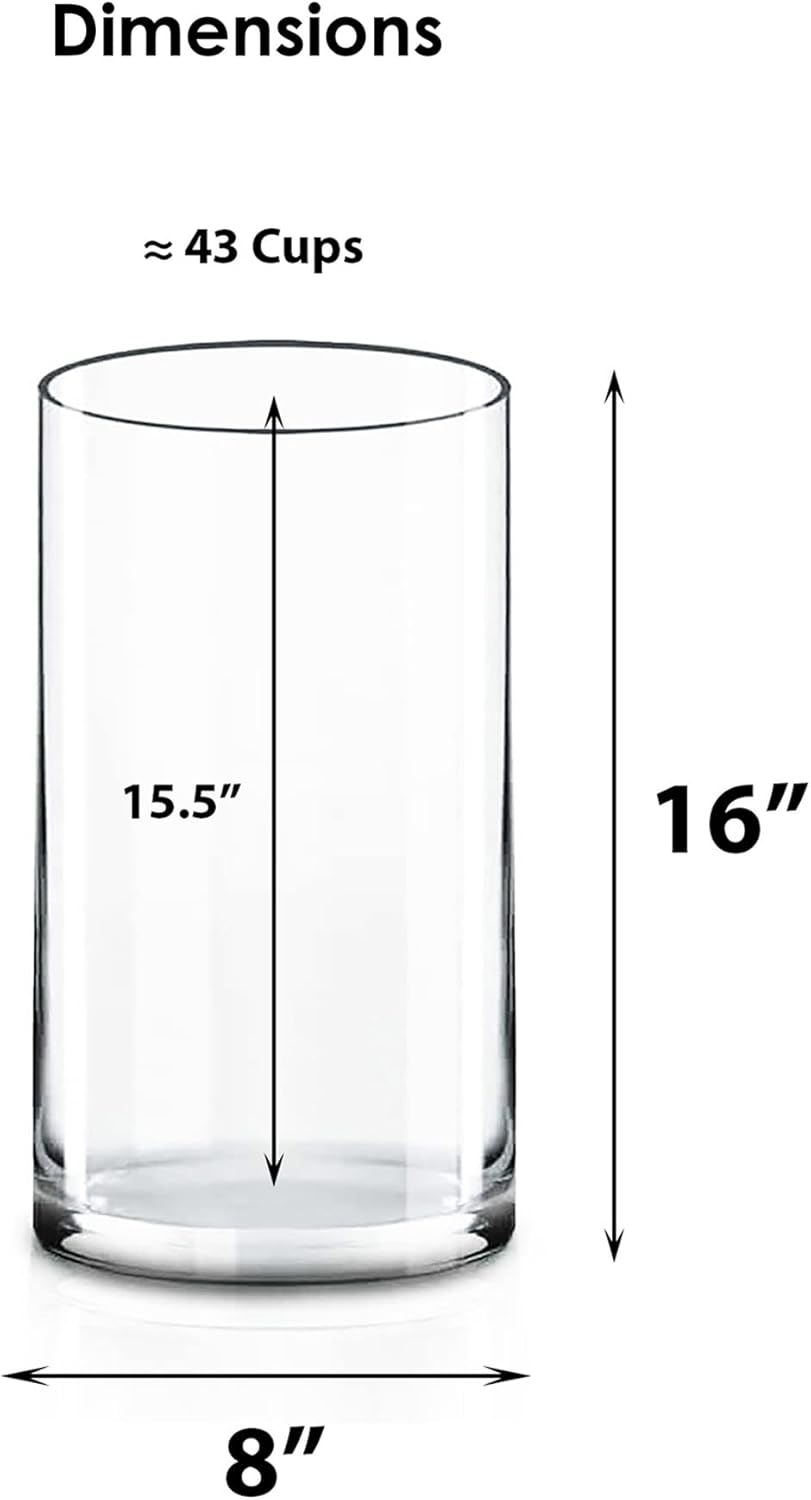CYS Excel Large Glass Cylinder Vase (H:16 D:8) Flower Vase Centerpieces Hurricane Floating Pillar Candle Holder Terrarium Planter