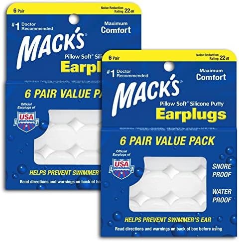 Mack's Pillow Soft Silicone Earplugs - 6 Pair (Pack of 2), Value Pack – The Original Moldable Silicone Putty Ear Plugs for Sleeping, Snoring, Swimming, Travel, Concerts and Studying