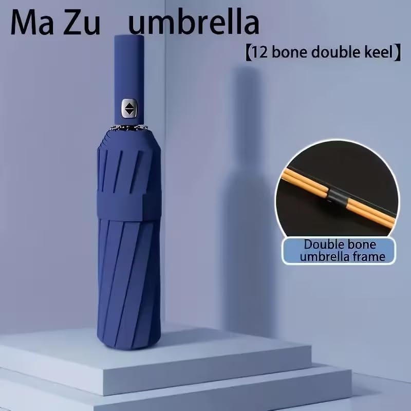 Image of Umbrella, UV Big Size Umbrella for Sun Protection Rain Windproof Strong large 3 fold for men women kids boys girls Perfect small & stylish Windproof & Compact (Blue)