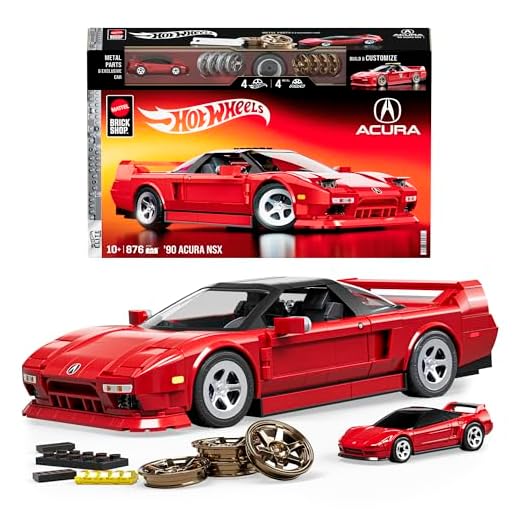 ​​Mattel Brick Shop Hot Wheels - ’90 Acura NSX Serie Elite, set da costruire con 876 pezzi, dettagli realistici e adesivi per personalizzare l'auto, 10+ anni, JFT17
