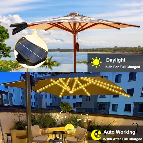 ZNYCYE Patio Umbrella Solar Lights with 8 Lighting Modes - Upgraded Larger Solar Panel Clip 5V 152 LEDs Umbrella Lights Outdoor Waterproof for Patio Beach Tent Camping Garden Decor, Warm White by ZNYCYE - Image 5