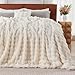 Lotus Karen King Size Faux Fur Blanket Cream White - Big Bubble Rabbit Fluff Throw for Bed Large Fluffy Fuzzy Cozy Thick Furry Plush Shaggy Blankets 108x90 Inches
