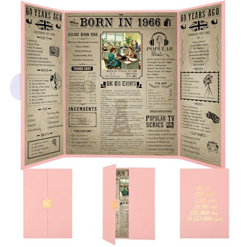 Image of Thboxes Born In 1966 UK Birthday Poster, 60th Birthday Gifts for Women Vintage Foldable Born In 1966 Newspaper, Happy 60th Decorations Supplies for 60 Years Old Grandmother Mum Sister Aunt Friends