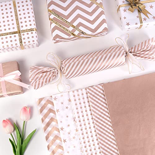 Image of Larcenciel 50 Pieces Rose Gold Tissue Paper 20x28inch, Metallic Gift Tissue Paper for Gift Bags, Gift Wrapping & Packaging for Birthday Party Favor Decor DIY Fringes Shredded Fill Confetti