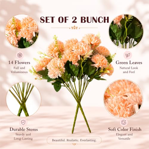 Image of Art Street Artificial Flower Bunch| Silk Peach Hydrangea Flower for Home| Bedroom, Living Room & Office Decoration |Christmas Day, New Year Set of 2 |11 Inch (Without Vase)