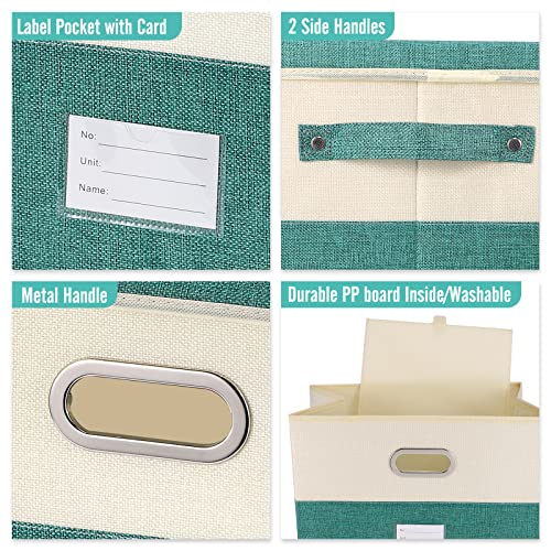 Image of Large Linen Fabric Foldable Storage Bins with Removable Lid and Handles, Washable Storage Box Organizer Containers Baskets Cube with Cover for Bedroom,Closet,Office (Coffee&Cream, Medium)