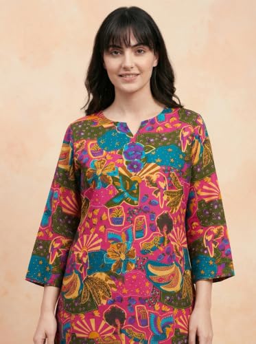 Image of Bee M Pee Designer Trendy Floral Printed Poly Rayon Cotton Kurta Coord Sets for Women | Stylish Casual Kurti Tunic Cord Set with Pant for Woman for Office
