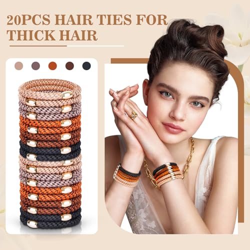 Image of FORENEE Hair Ties No Damage - 20PCS Ponytail Holders - Elastic Hair Ties for Thick Hair - Braided Hair Bands for Women Girls's Hair - Neutral