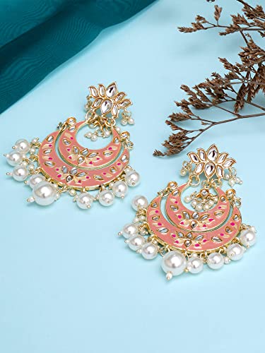 Image of Karatcart Gold Plated Yellow Meena Dangler Earrings for Women