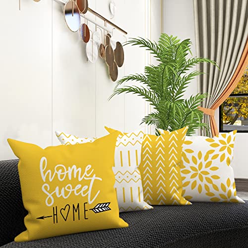 Modern Sofa Throw Pillow Cover, Decorative Outdoor Linen Fabric Pillow Case For Couch Bed Car 45X45Cm (Yellow, 18X18,Set Of 4) #TOP1