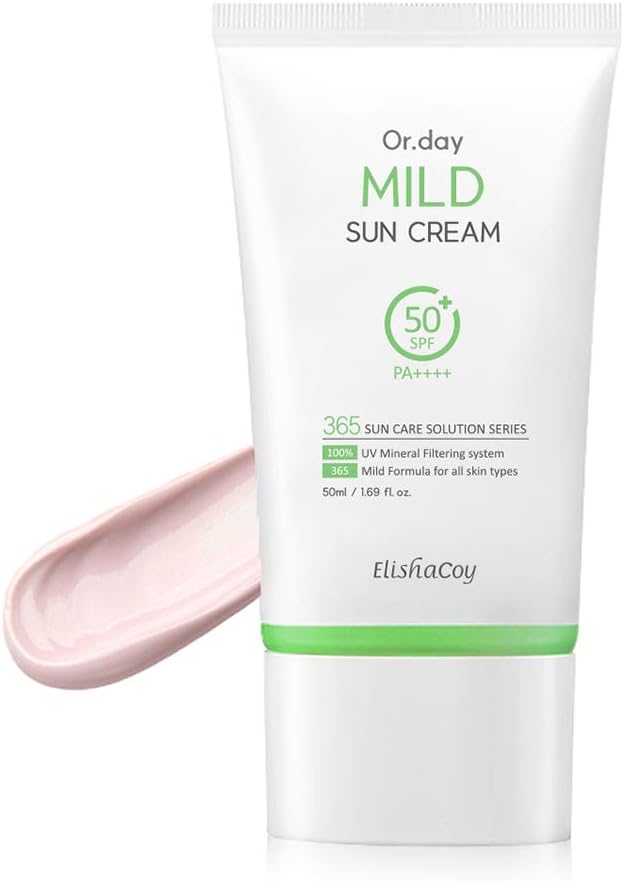 Or.day Mild Sun Cream SPF50 PA++++ 50ml - Containing Pink Calamine Powder Oil & Sebum Control Sunblock Cream, Fresh and Light Finish with Stickiness, for Sensitive Skin