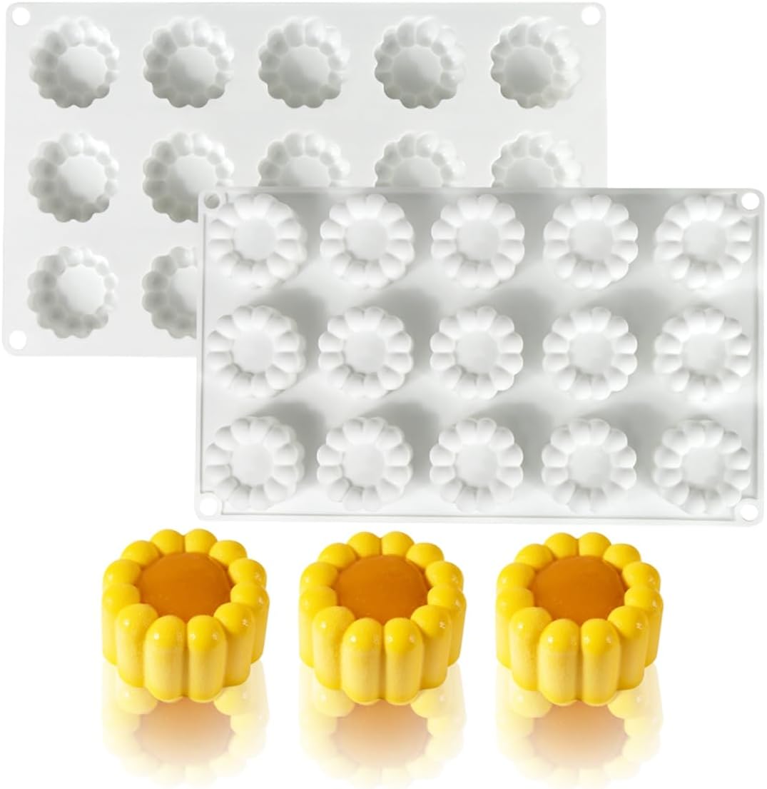 Silicone Mold, 15-Cavity Flower Shape Chocolate Molds for Baking, Silicone Pudding Mousse Mold, Candy Molds, Ice Cube Tray, Non-Stick, Flexible, Easy Release, BPA Free (E_ Flower)