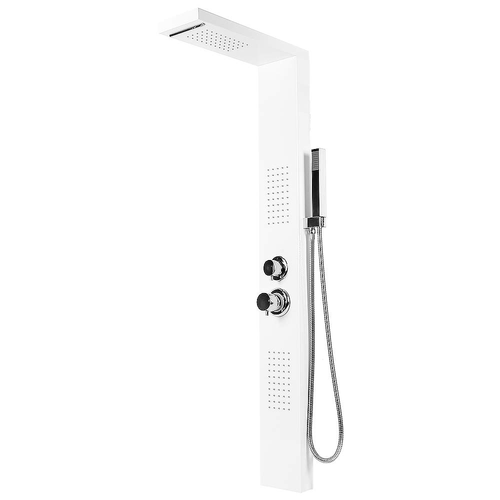 Columna de ducha con mezclador termostático sistema de ducha de lluvia de acero inoxidable con ducha, para cuarto de baño y hotel, 15 x 47 x 130 cm (blanco)