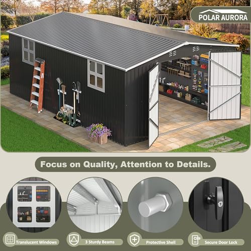 Image of Polar Aurora 12x18 FT Outdoor Storage Shed | Metal Shed with Window, Updated Frame Structure and Lockable Doors for Backyard Garden Patio Lawn, Black