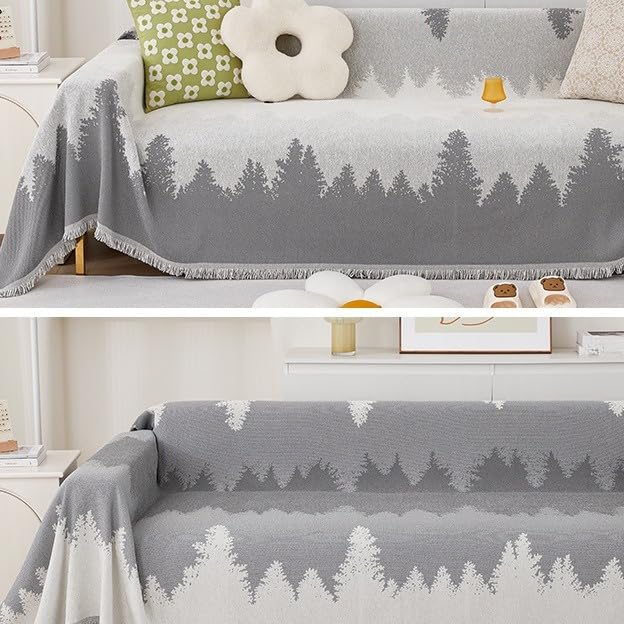 Housse de canapé en chenille réversible 180x460cm avec pompons pour salon