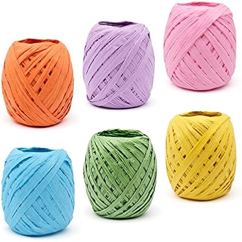 Raffia Paper Ribbon, 6 Rolls Wrapping Paper Ribbon, Colorful Packaging String Twine for Making Craft Projects, DIY Flower Scrapbook Decoration, Gift Box Wrapping 30m per Roll Cover