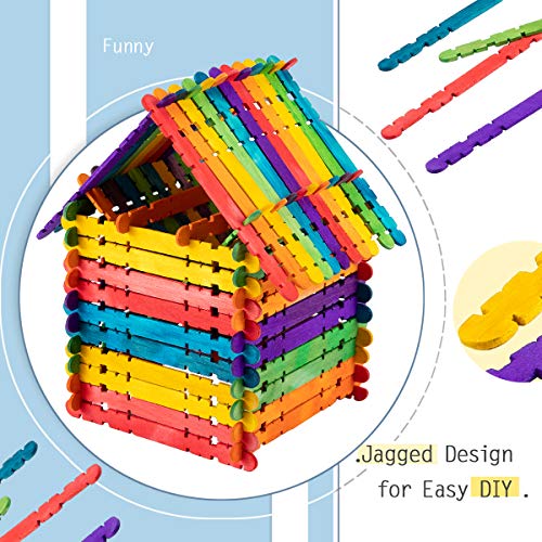 500 Pcs Colorful Popsicle Sticks- Colored Sawtooth Wood Craft Sticks Natural Jumbo Ice Pop Treat Sticks Bulk For Diy Craft Project, Classroom Creative Designs (4.5 Inch) #TOP1