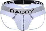 Mens Sexy Jockstrap Supportive Bikini Sheer Fabric Thong Supportive Ring Back G-String Underwear White