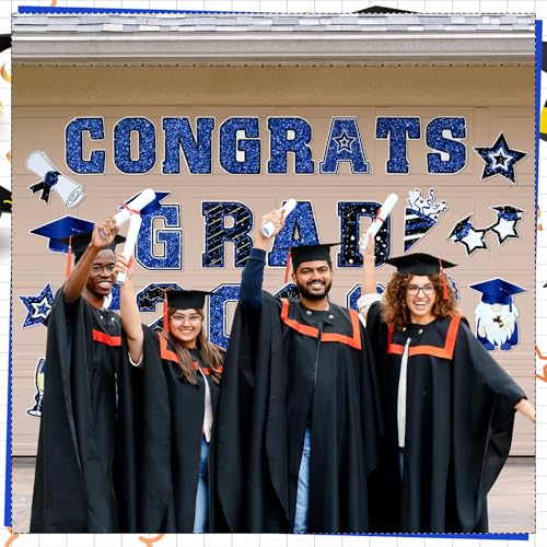 Image of Landhoow 30 Pcs Graduation Car Magnets 2026 Senior Graduation Car Decoration Bumper Sticker Congrats Grad Magnet Magnetic Refrigerator Decal for Grad Parade Party Supplies(Blue, Black)