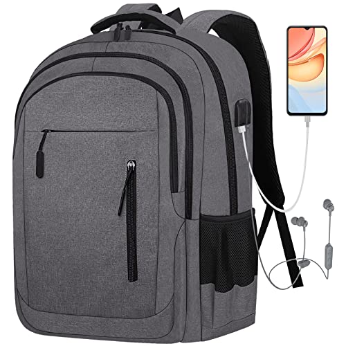 Wesoke Laptop Backpack for Men, 17.3 Inch Travel Backpacks Students BookBag with Laptop Compartment, Water Resistant Business Work Casual Computer Daypack with USB Charging/Headphone Port, Dark Grey