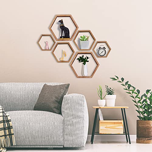 Floating Hexagon Shelves,Honeycomb Shelves,Wall Mounted Hexagon Shelf,Rustic Wood Octagon Hanging Storage Shelves Set Of 3 For Living Room Bedroom Bathroom Office Hexagonal Decor(Carbonized Black) #TOP6