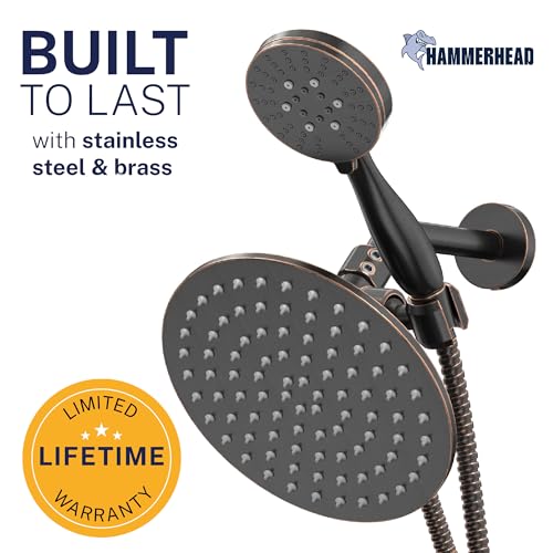 HammerHead Showers Dual Shower Head Combo, 8-Inch Rainfall & 3-Flow Handheld, Oil Rubbed Bronze, 2.5 GPM by HammerHead Showers - Used condition - US$115.31