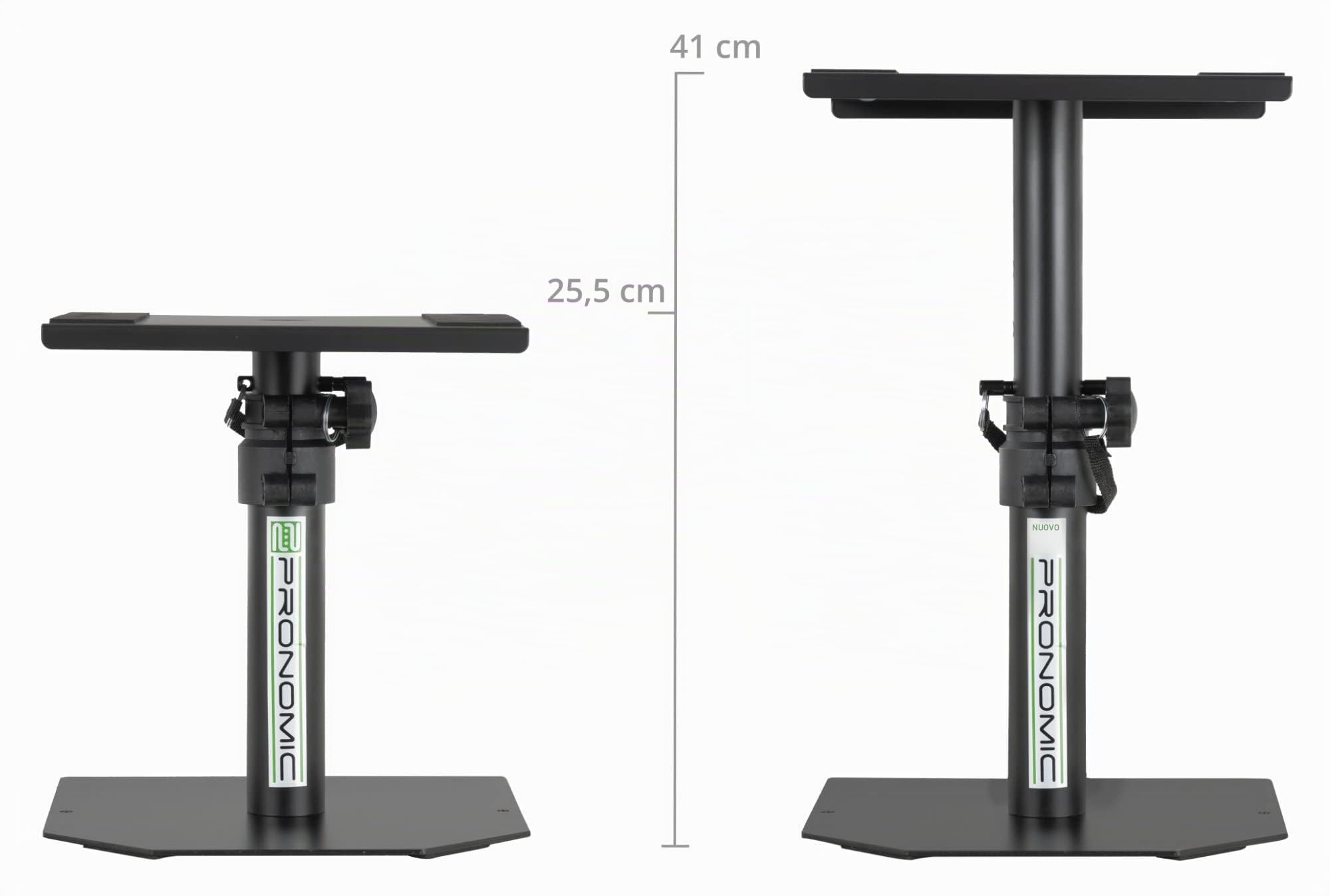 Pronomic SLS-36P BK Supporto da Tavolo per Monitor Studio - Supporto Casse Robusto per Monitor Studio - Struttura Solida - Regolabile in Altezza da 25,5 a 41 cm - Piano con Fasce in Gomma - Nero