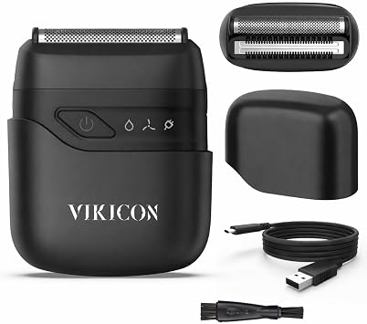 VIKICON Electric Foil Shaver for Men, Portable Mini Travel Razor for Face & Beard, Dual Floating Blades for Close Shave, USB-C Fast Charging Waterproof On-the-Go Stubble Trimmer, Matte Black