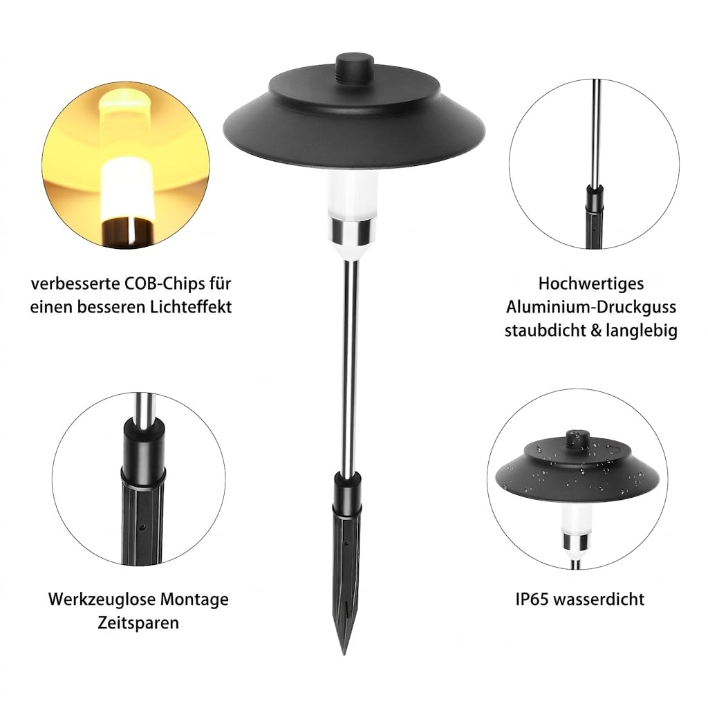 beek LED Gartenleuchten Set 6er, Warmweiß, Außenleuchten mit Erdspieß, Dämmerungssensor, Plug & Play, Wasserdicht Gartenstrahler für Garten, Weg, Terrasse, Landschaft