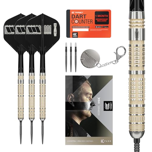 Target Darts Dimitri Van den Bergh Steeldarts 95K-Dartpfeil-Set, 23 g | 95-{ae05660cc8062fb031f0ad7c7513a72916f819685b4a2911c455abe40e0e1f9a}-Tungsten-Dartpfeile, K-Flex No. 2 Flights und Schäfte, Schwarze Swiss DX-Points und SP-Tool inkludiert | Player-Edition Target Darts Dimitri Van den Bergh Steeldarts 95K-Dartpfeil-Set, 23 g | 95-{ae05660cc8062fb031f0ad7c7513a72916f819685b4a2911c455abe40e0e1f9a}-Tungsten-Dartpfeile, K-Flex No. 2 Flights und Schäfte, Schwarze Swiss DX-Points und SP-Tool inkludiert | Player-Edition