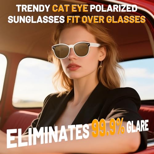 Polarized Cat Eye Sunglasses Fit Over Glasses for Women - Double-Sided AR Coating Polarized Lenses, UV400 Protection2