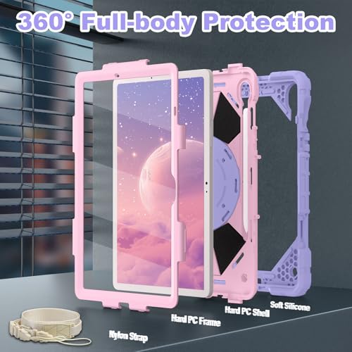 Image of WESOROL Case for Samsung Galaxy Tab S10 Lite /S10 FE /S9 FE 10.9 Inch Galaxy Tab S9 11 Inch,Drop Protection Samsung S9 FE Tablet Case with Screen Protector Rotate Stand Pen Holder,Purple Rose