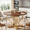 Tribesigns 47 Inch Round Dining Table for 4 Farmhouse Wood Kitchen Table with Gold Metal Base Circle Dinner Table Dining Room Table for Kitchen Living Room Rustic Brown