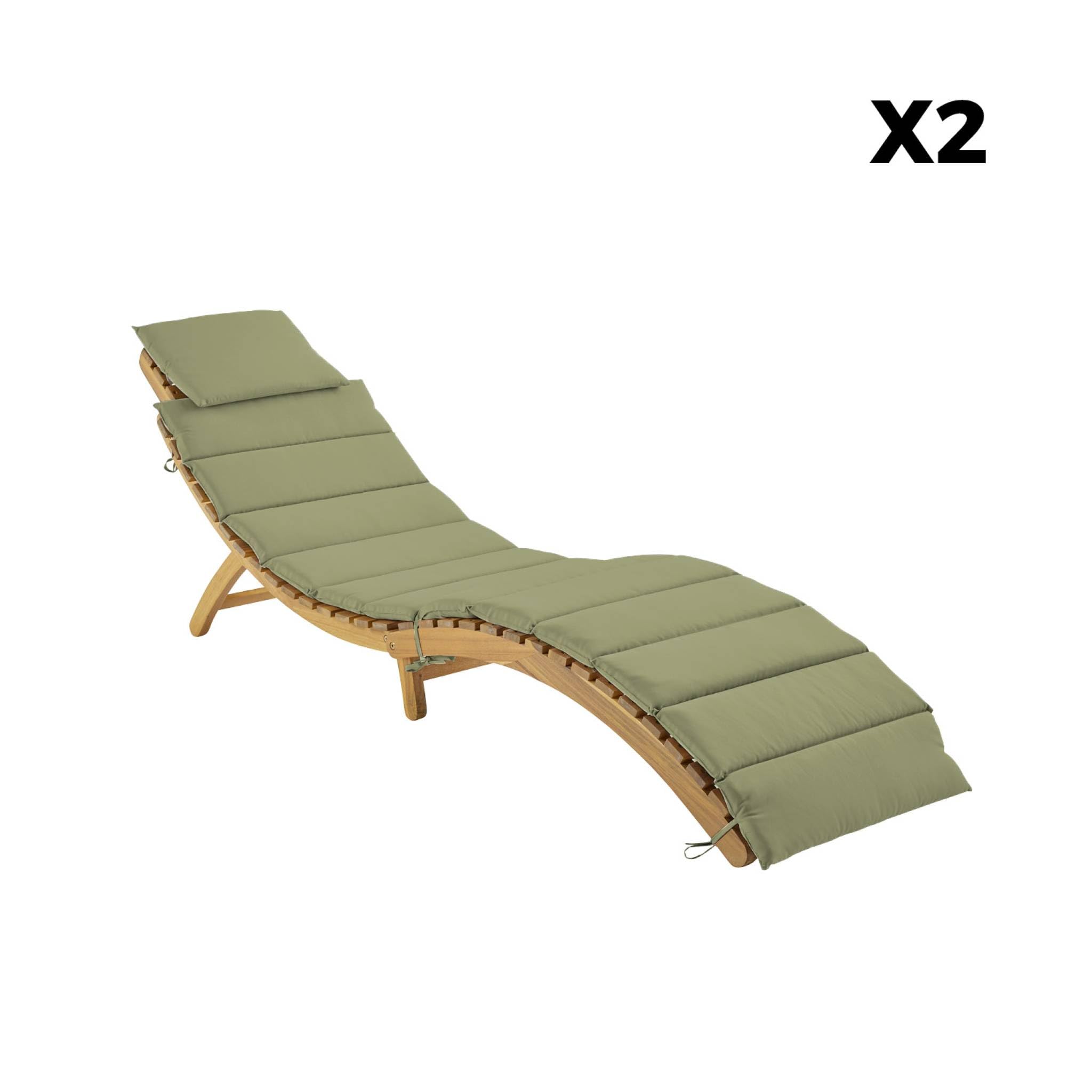 Set 2 lettini prendisole in legno di acacia Verde kaki - 184x55x63.5 cm