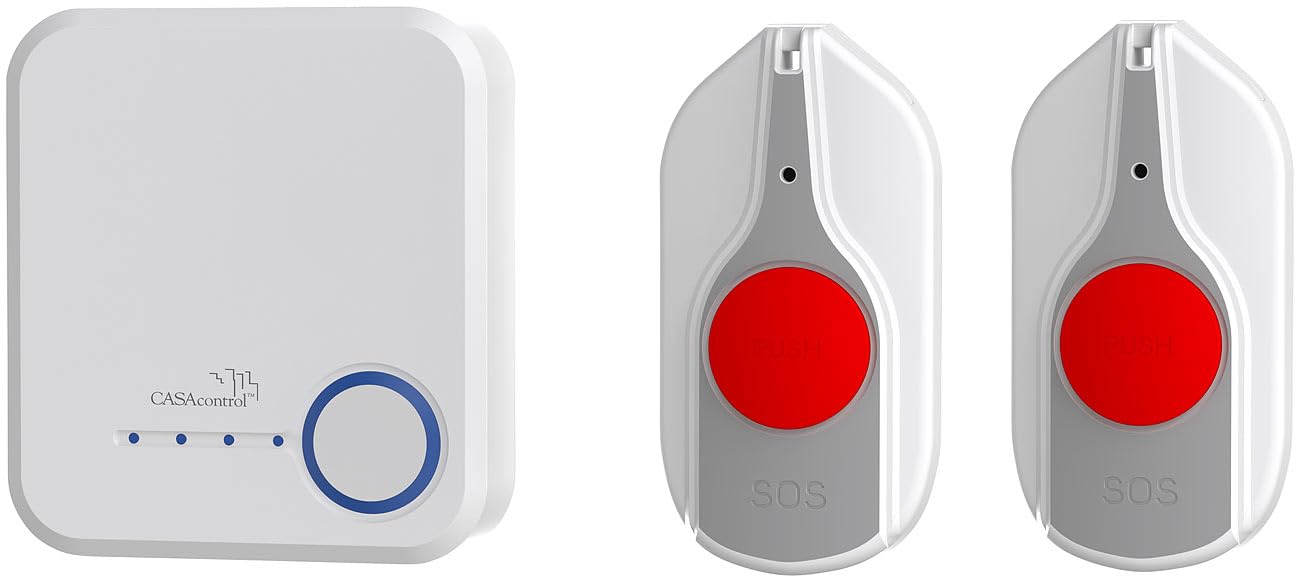 Notruftasten: Smartes SOS-Notrufknopf-Set für Senioren, 4X Sender, 2X Empfänger, App (Smarter SOS-Knöpfe, Notrufgerät)