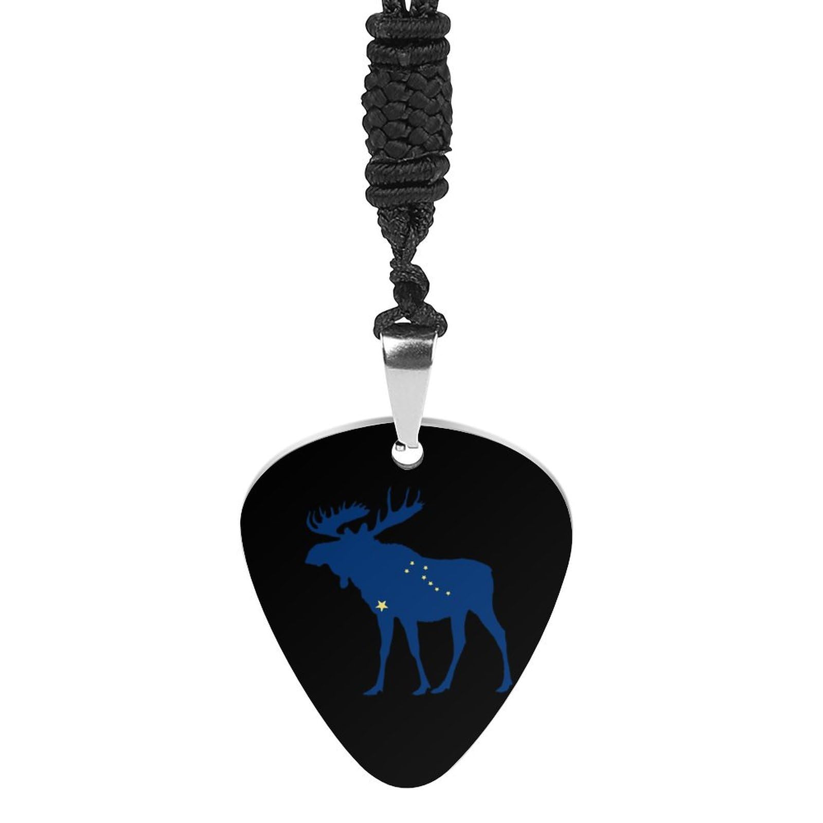 Alaska Flag Moose Guitar Pick Necklace Personalized Pendant Necklace Jewelry Gift for Men Women