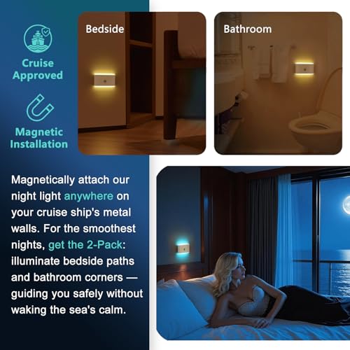 2-Pack Motion Sensor Night Light – Cruise Approved, Magnetic & Rechargeable with USB, RGB Color-Changing Modes, LED Auto Nightlight for Cabin, Bathroom, Hallway, Bed or Stairs (Indoor Travel Use) by LAIDOLAILA - Used condition - Image 4
