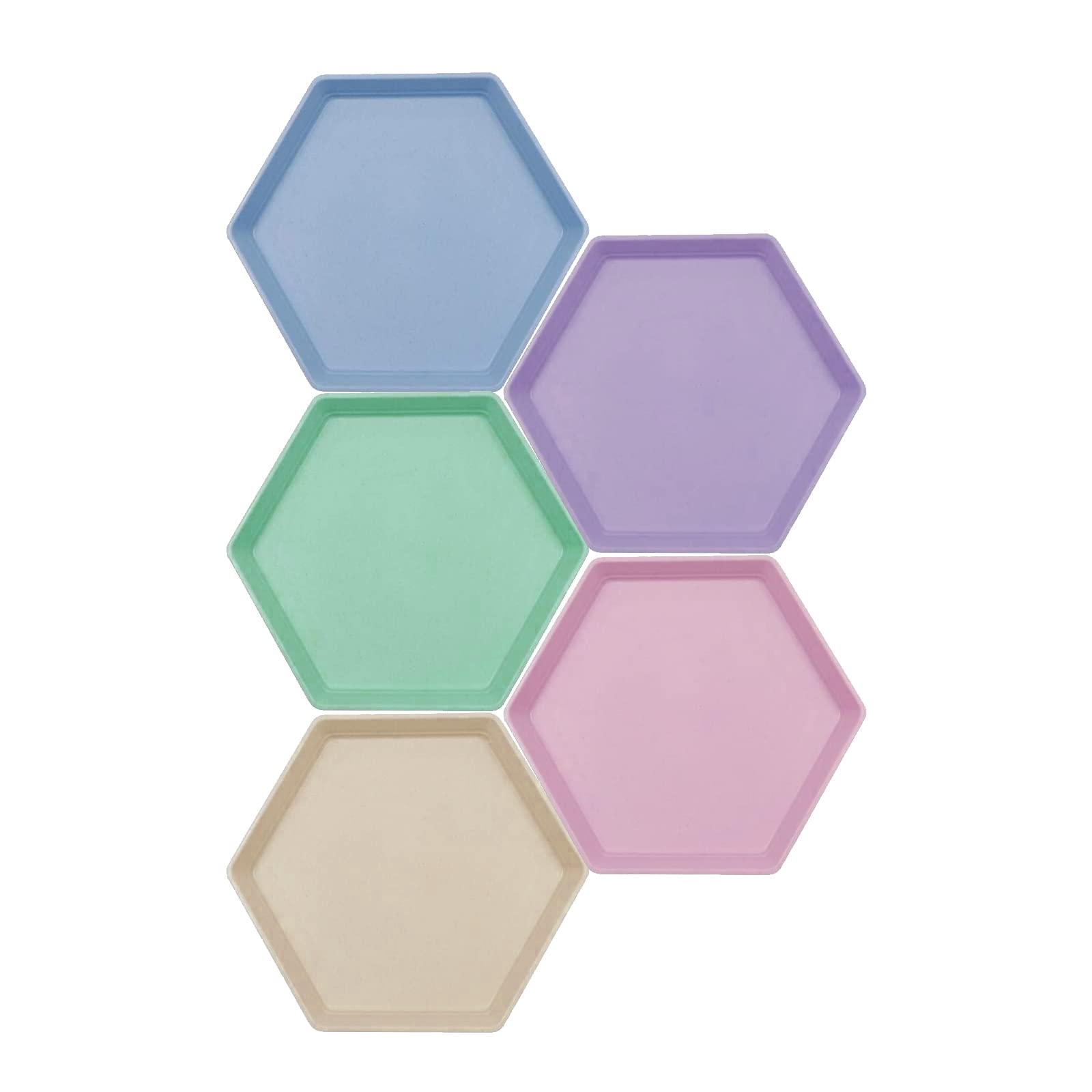 INCAUCA 5 Pack 6 Inch Lightweight Mini Wheat Straw Plates, Reusable Hexagon Dessert Plates, Small Saucers Plates, Plastic Side Dish Plates for Serving Snack Appetizer Salad Fruit, Assorted Colors