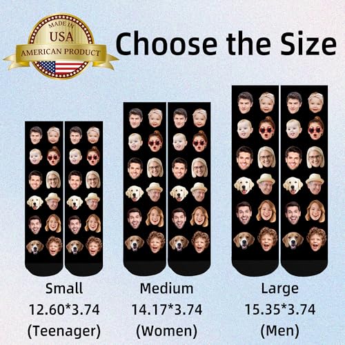 Custom Socks with FACE PHOTOS TEXT Made in USA, Personalized Funny Gifts for Birthday Christmas Wedding