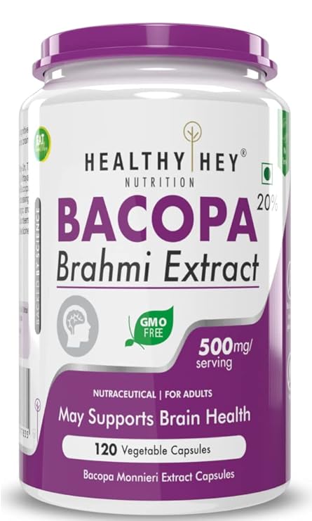 HealthyHey Nutrition Brahmi - Bacopa Monnieri Support Memory and Brain Health - 120 Veg Capsules