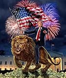 Diamond Painting Kits for Adults - USA President Donald Trump on Vicious Lion DIY 5D Diamond Art Kits Full Drill Diamond Dots Paintings with Diamonds Gem Art and Crafts Home Decor (12x16 inch)