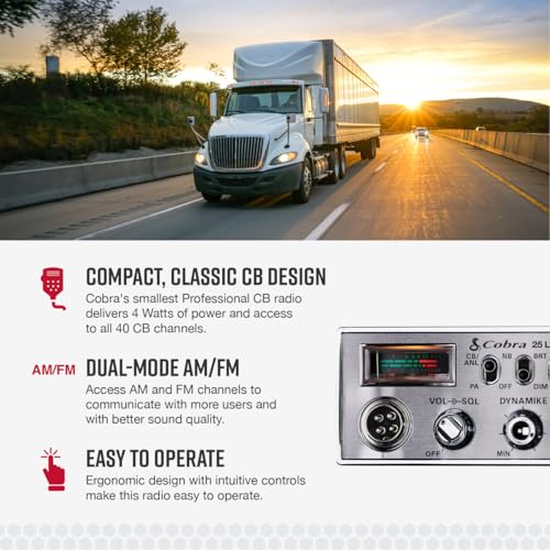 Image of Cobra 25 LTD AM /FM Professional CB Radio - Compact, Easy to Operate, with Dual-Mode Access, 4-Watt Output, Full 40 Channels, Adjustable Dynamike Control and PA Capability, Black (Pack of 6)
