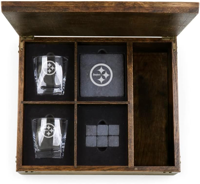 PICNIC TIME NFL unisex-adult NFL Whiskey Box Gift Set, Whiskey Glasses Set of 2, Whiskey Stones Gift Set