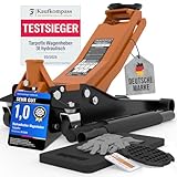 Tarpofix® Wagenheber 3t hydraulisch (85-475mm Hubhöhe) | Premium Rangierwagenheber 3t mit Doppelzylinder | Hydraulischer Wagenheber flach für SUV & tiefergelegte Autos | Hydraulik Rangierwagenheber