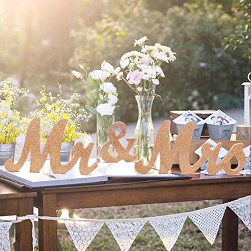Ishyan Mr & Mrs Wedding Sign Wooden Letters Free Standing For Wedding Sweetheart Head Table Decor,Gold #TOP6